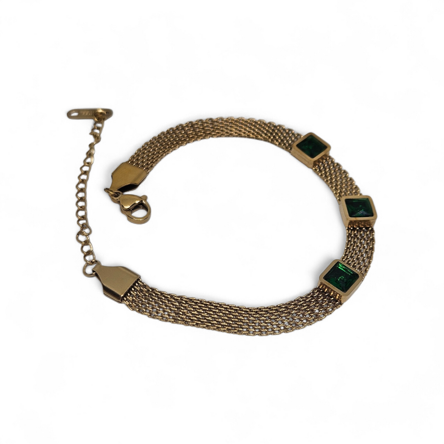 Gold Mesh Bracelet with Emerald Stones