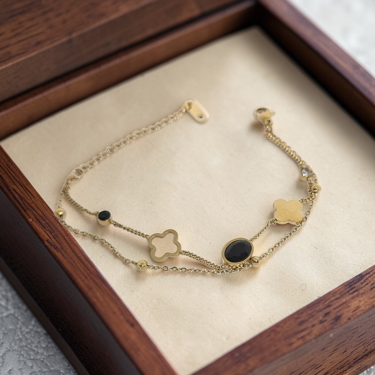 Clover Gold Double Chain Bracelet