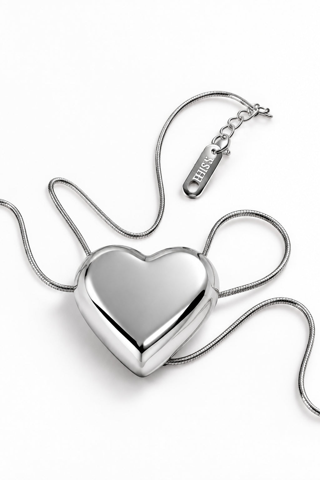 Silver-Tone Puffed Heart Pendant Necklace