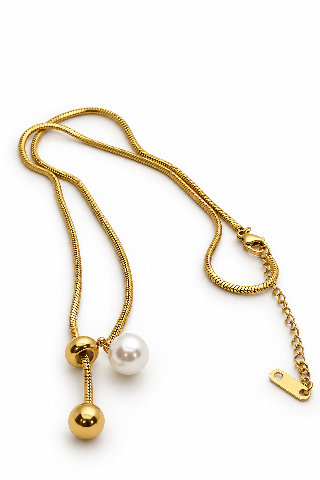 Golden Pearl-Look Dangle Necklace