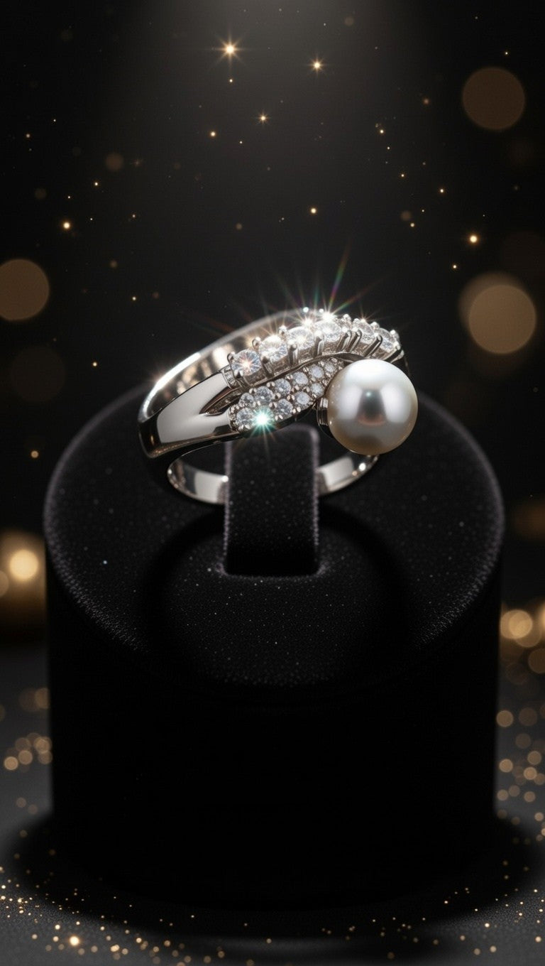 Elegant Pearl Crystal Twist Ring