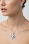Silver Crystal Heart Necklace & Earrings Jewelry Set