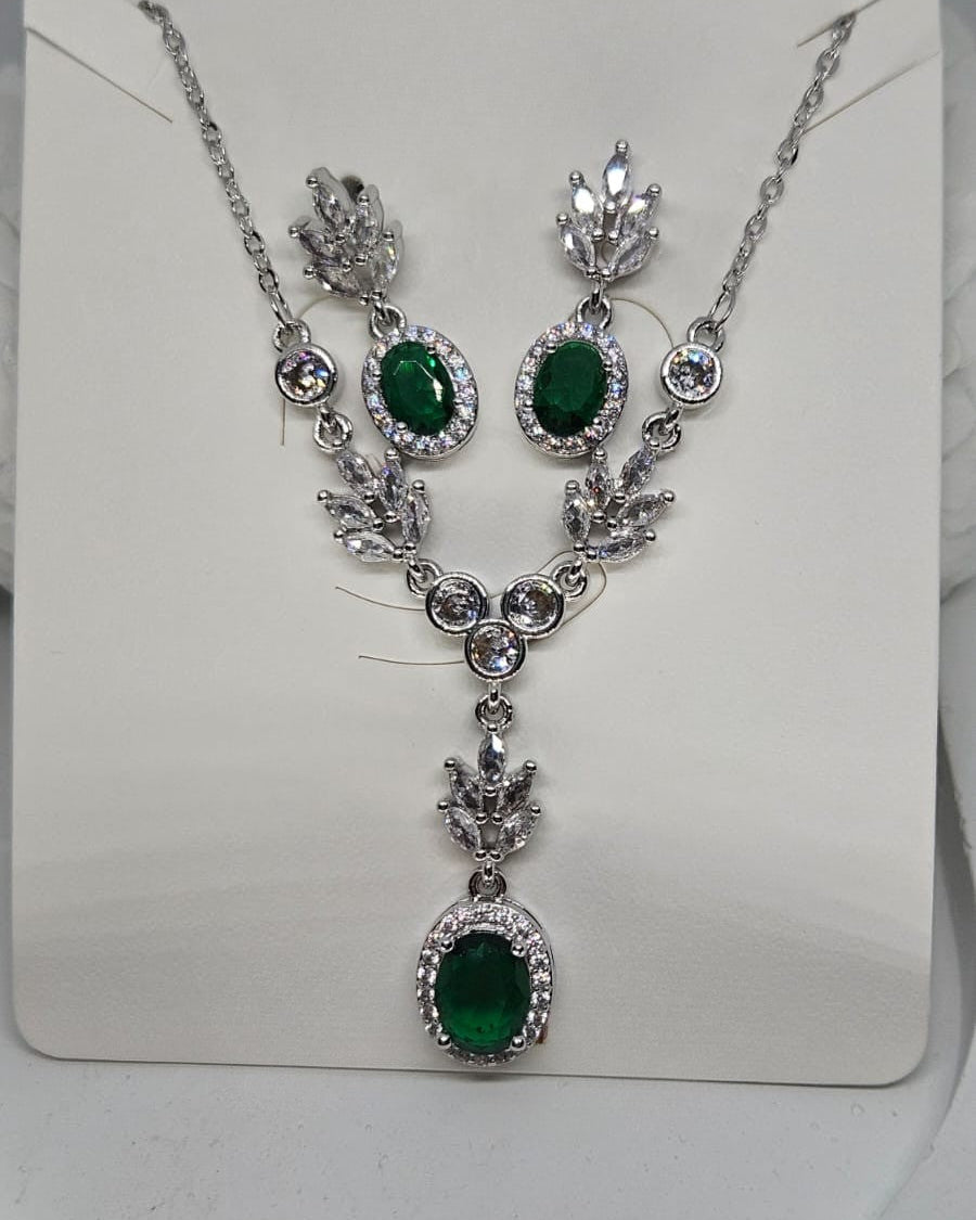 Silver Emerald Y-Drop Set