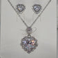 Silver Crystal Heart Necklace & Earrings Jewelry Set