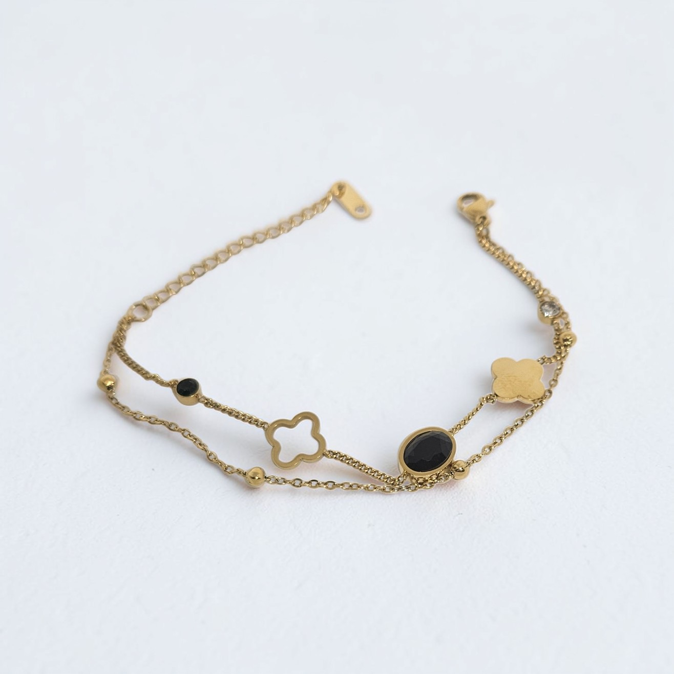 Clover Gold Double Chain Bracelet