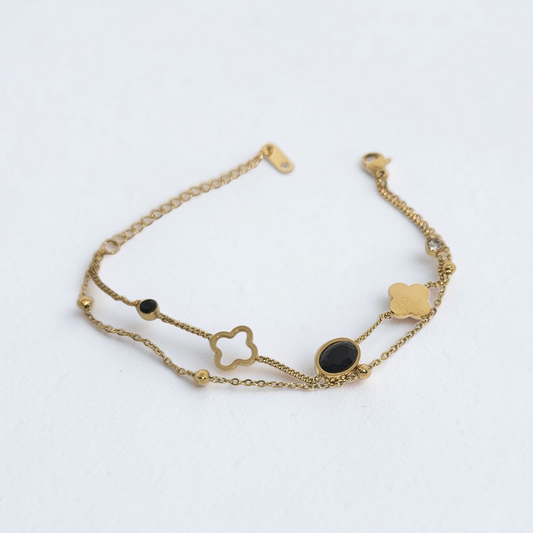 Clover Gold Double Chain Bracelet