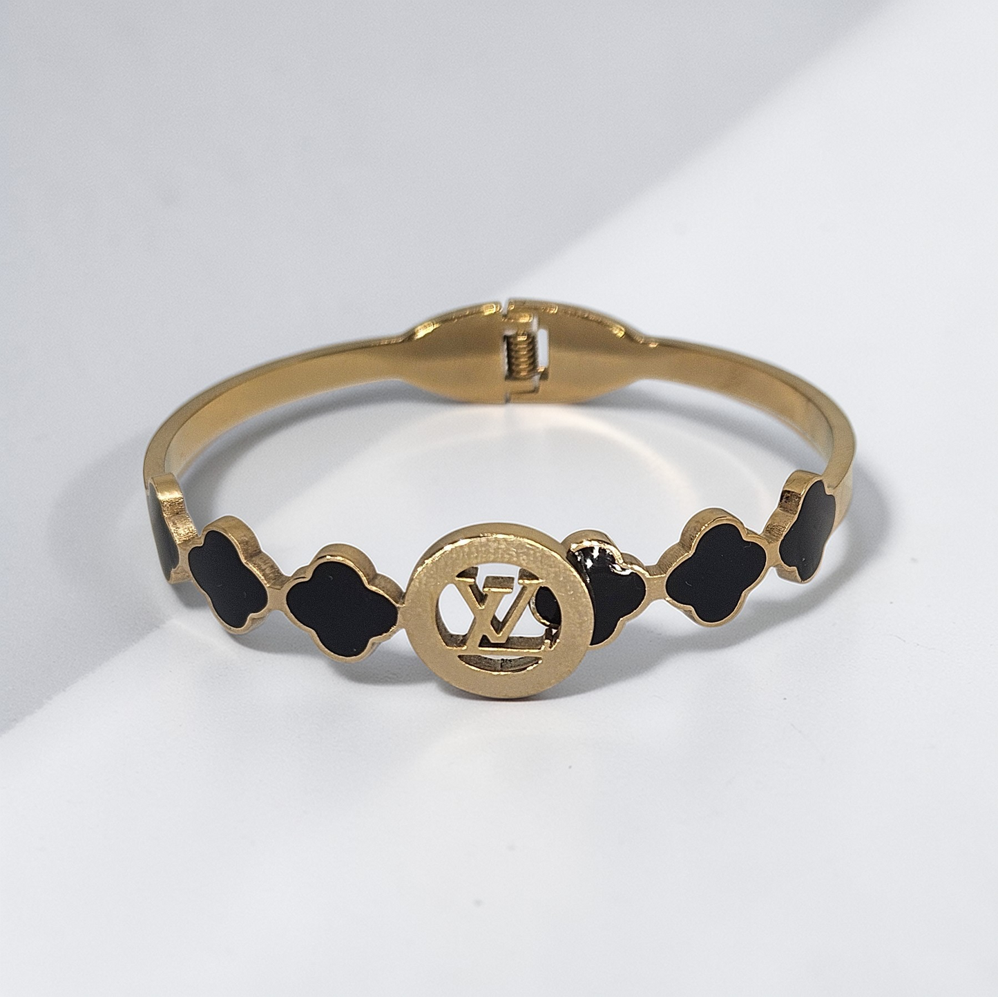 Gold & Black Clover Charm Bracelet