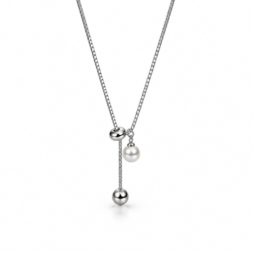 Silver Pearl Charm Necklace