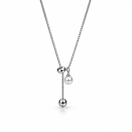 Silver Pearl Charm Necklace