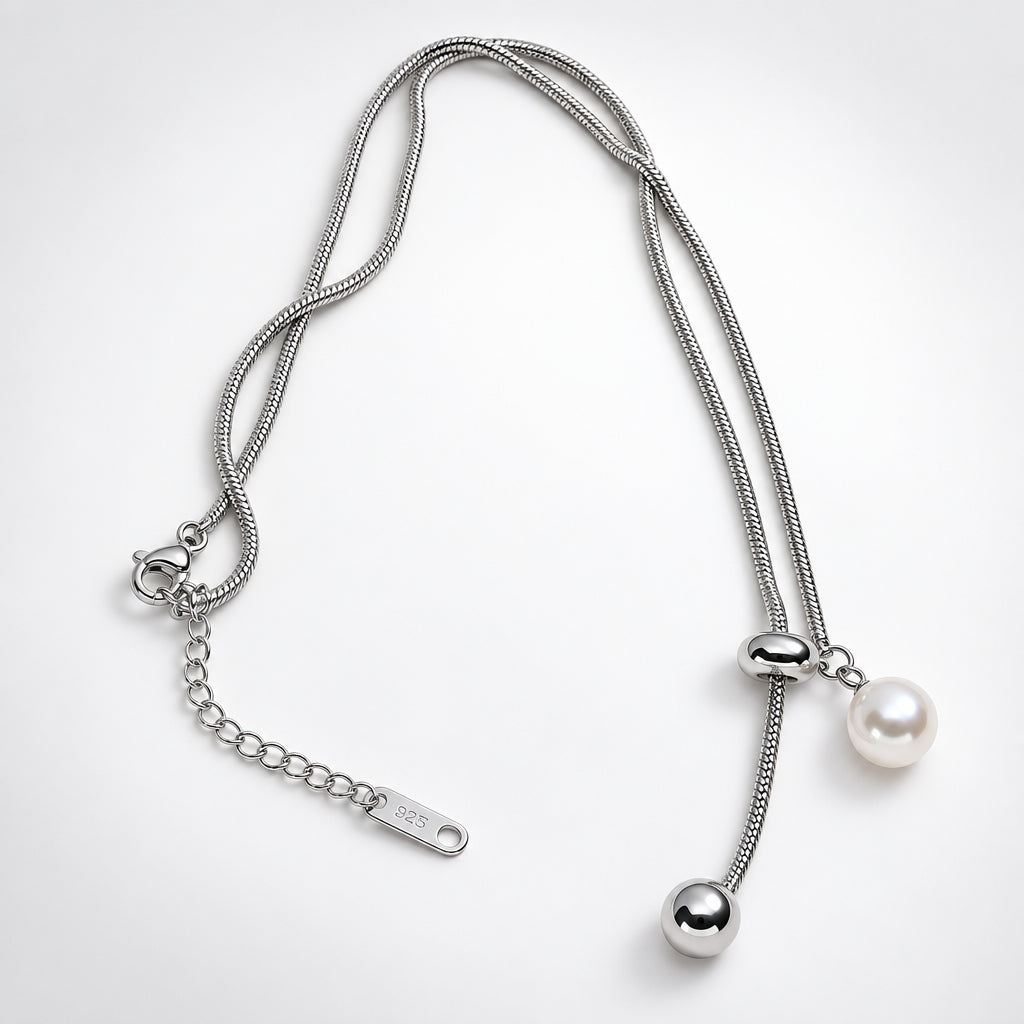 Silver Pearl Charm Necklace