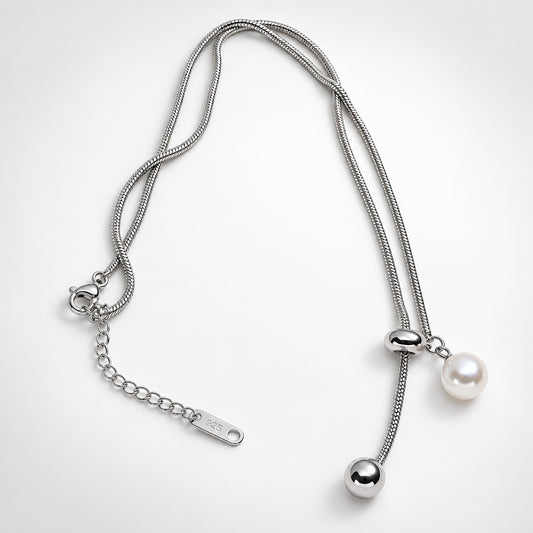 Silver Pearl Charm Necklace