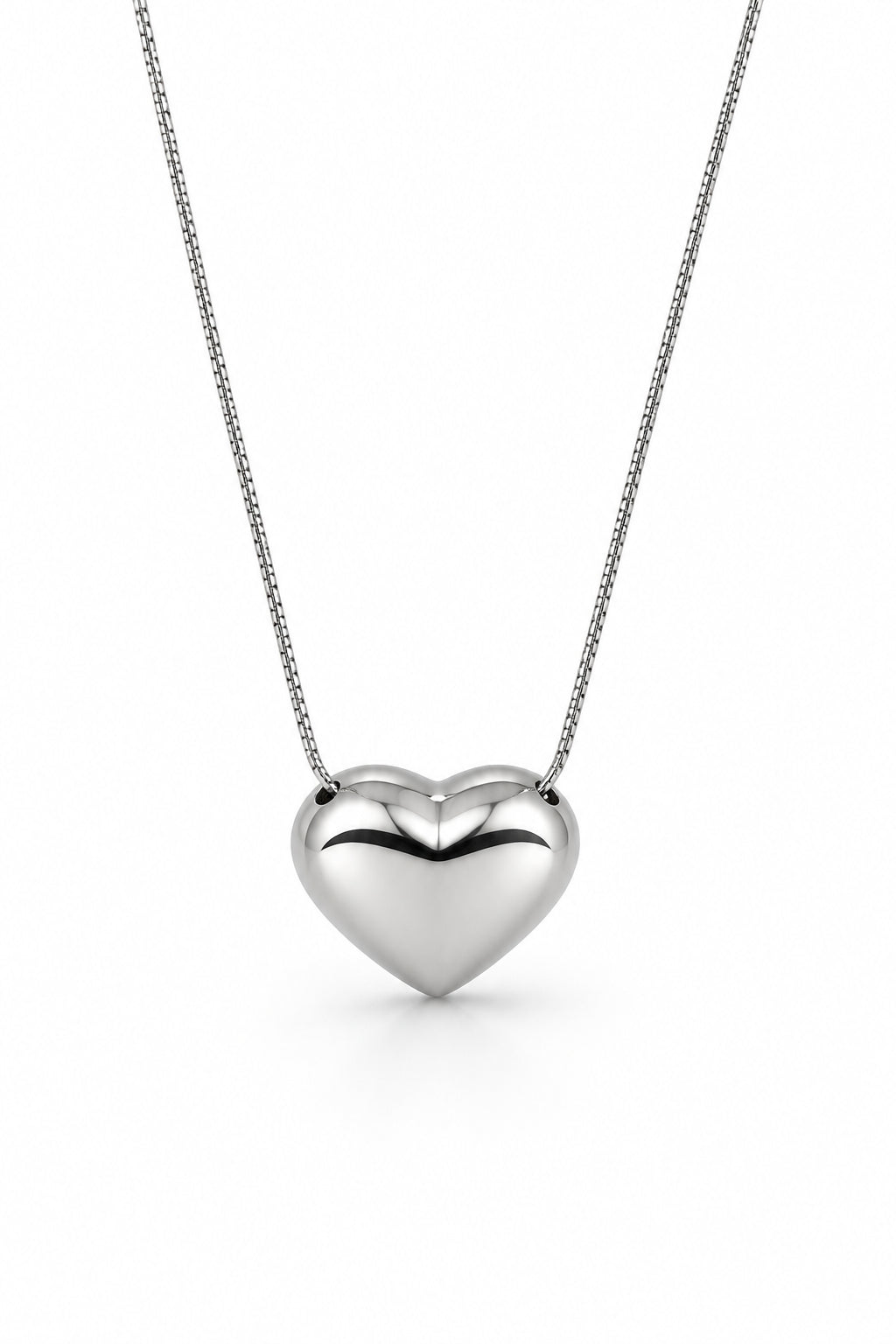 Silver-Tone Puffed Heart Pendant Necklace