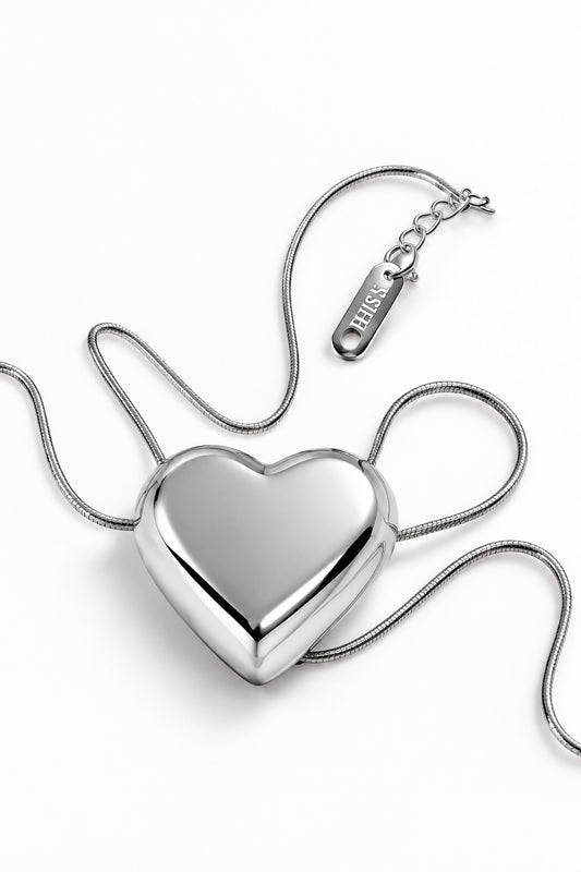 Silver-Tone Puffed Heart Pendant Necklace