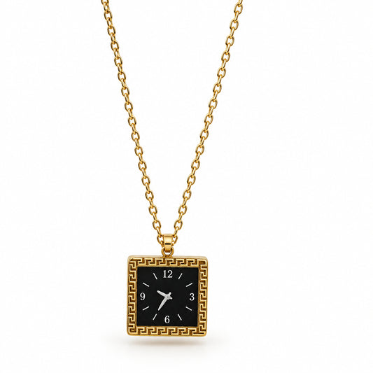 Golden Clock-Face Pendant Necklace