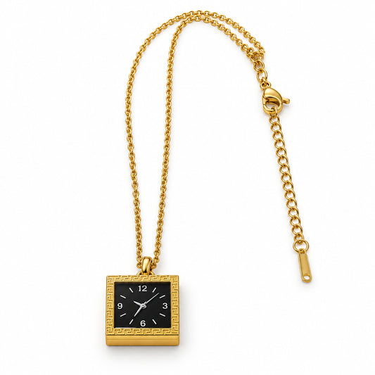 Golden Clock-Face Pendant Necklace