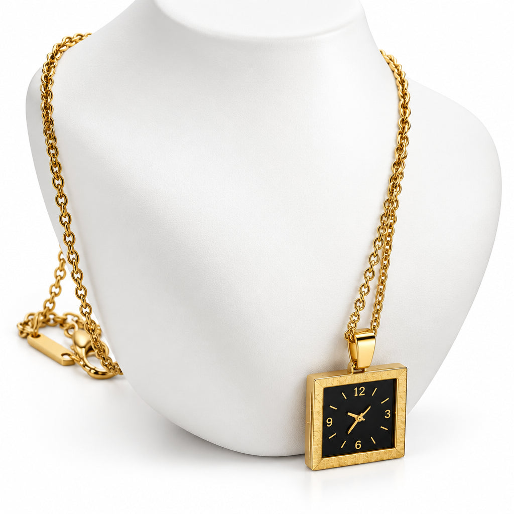 Golden Clock-Face Pendant Necklace