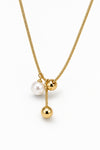 Golden Pearl-Look Dangle Necklace