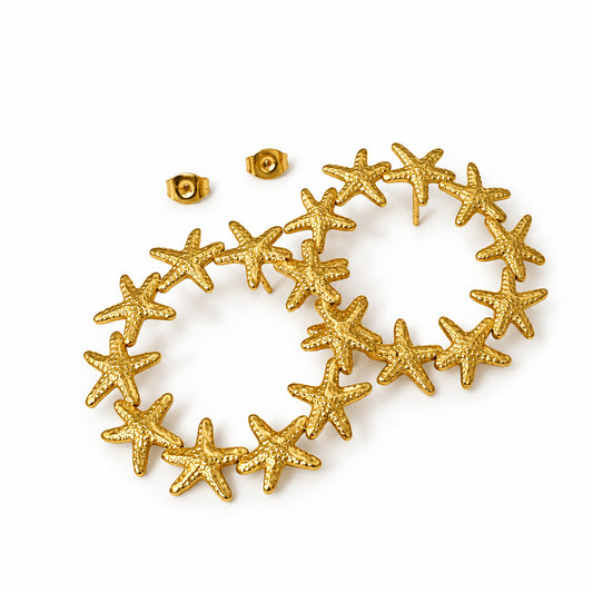 Golden Starfish Hoop Earrings