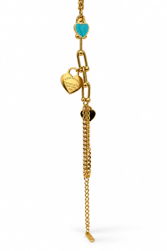 Link Bracelet with Blue Heart Charms