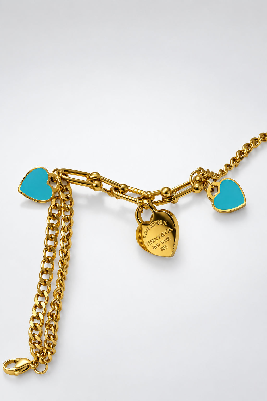 Link Bracelet with Blue Heart Charms