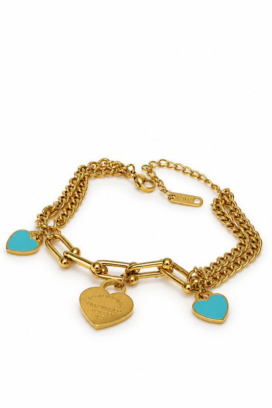 Link Bracelet with Blue Heart Charms