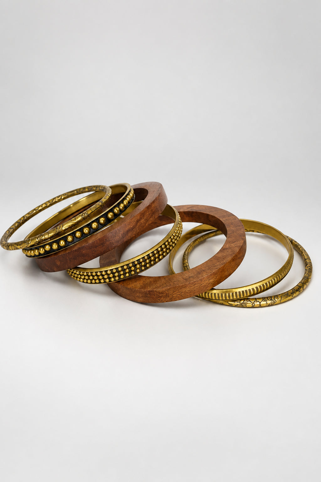 Vintage Gold-Tone & Wood-Look Bangle Stack