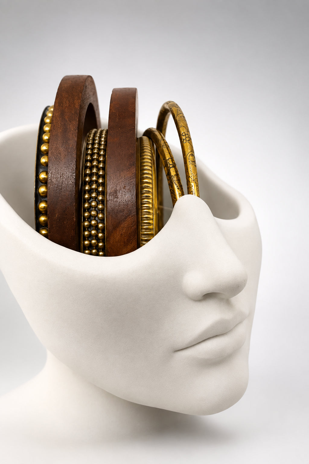 Vintage Gold-Tone & Wood-Look Bangle Stack