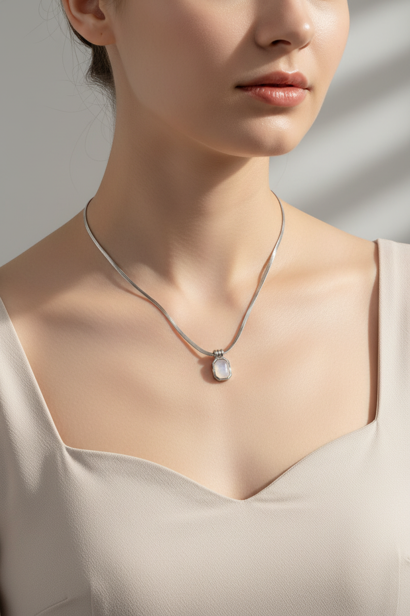 Sophisticated Emerald-Cut Shell Pendant