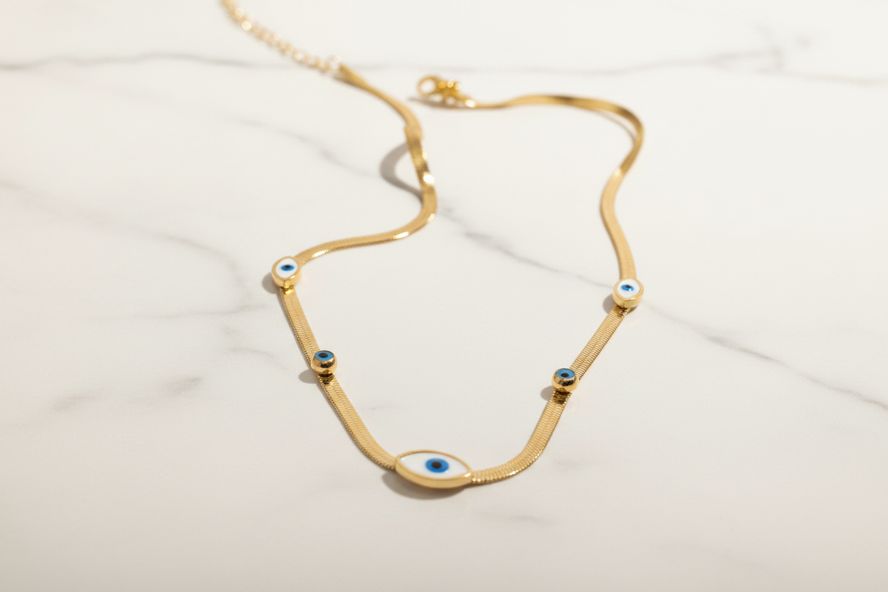 Mystical Evil Eye Herringbone Necklace