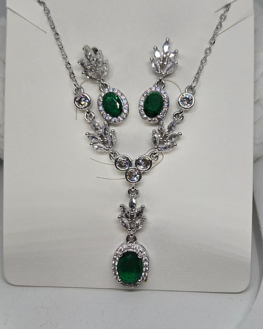 Silver Emerald Y-Drop Set