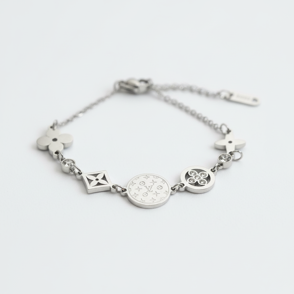 Uniform close-up detail of clover bracelet